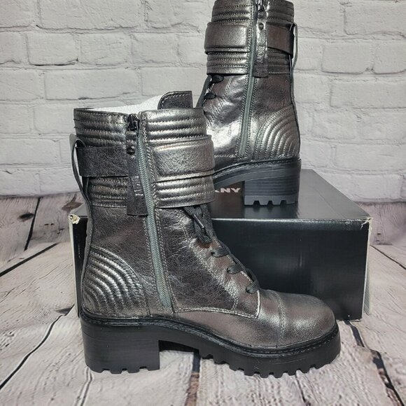 Dkny Basia Buckled Quilted Lug Sole Combat Boots - Picture 1 of 9